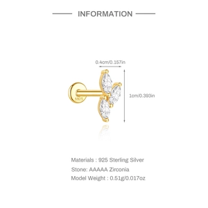 Details zum S925 Silber Kleeblatt Labret-Stecker mit AAAAA Zirkonia und 0,51g Gewicht