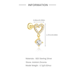 Detailansicht vergoldeter S925 Silber Herzohrstecker mit AAAAA Zirkonia Steinen