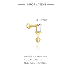 Detailansicht des vergoldeten S925 Silberohrrings mit Maßen und Zirkonia-Informationen