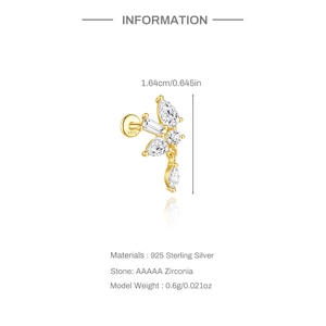 Nahaufnahme von S925 Sterling Silber Schmetterling Ohrring mit AAAAA Zirkonia und Vergoldung