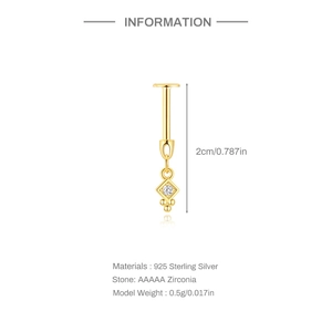 Makro-Detail von S925 Sterling Silber geometrischer Zirkon-Stecker mit flacher Rückseite