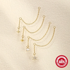 S925 sterling silver gold plated earrings with star and round zircon pendants