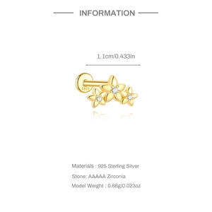 Détails de clous d'oreilles fleurs en argent 925 doré avec pierres zircones AAAAA