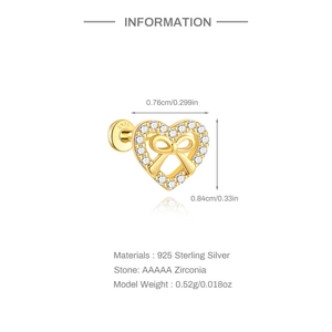 Tableau des tailles détaillé du piercing cœur et nœud en argent S925 avec zircons