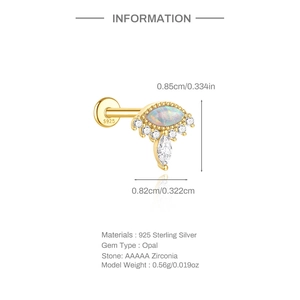 Détail du piercing koi en argent 925 avec opale marquise et pierres de zircone