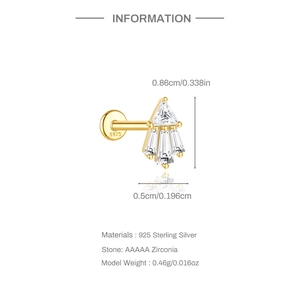 Vue macro du clou d'oreille en argent 925 avec dimensions et détails en zircone AAAAA