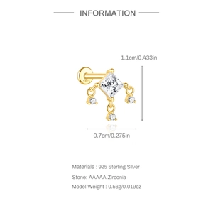 Vue détaillée du clou d'oreille en argent S925 avec zircon AAAAA et placage à l'or fin