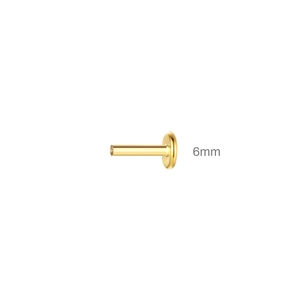 6mm gold-plated S925 sterling silver flat back labret post with visible hallmark