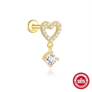S925 Sterling Silber vergoldeter Herzstecker mit glänzenden Zirkonia-Steinen
