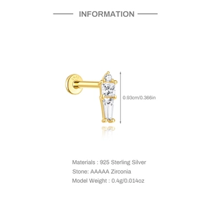 Détail du labret en argent s925 avec zircons et identification du poinçon officiel