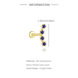 Close-up of S925 sterling silver earring with four natural blue lapis lazuli stones