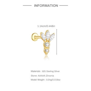Détail du piercing couronne en argent 925 sterling avec oxydes de zirconium AAAAA