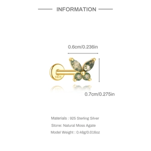 Maße der Schmetterling S925 Silberstecker mit natürlichem Moosachat-Edelstein im Detail