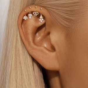 S925 zilveren goudkleurige piercingset met maansteen en geometrische zirkonia