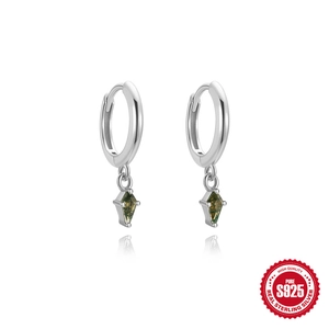 Boucles d'oreilles créoles en argent S925 avec pendentifs losange en agate mousse