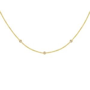 Minimalist S925 sterling silver gold necklace with three bezel-set round sparkling gems