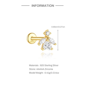 Detailansicht der S925 Sterling Silber Biene Ohrringe mit AAAAA Zirkonia und Maßen