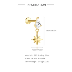 Detailansicht eines goldenen Sternohrrings aus S925 Silber mit AAAAA Zirkonia