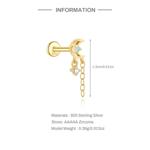 Detail von S925 Sterlingsilber Goldene Mondsichel Ohrring mit Opal und Zirkon Quaste