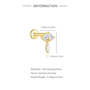 Makro-Detail von vergoldetem S925 Silber-Ohrstecker mit Zirkonia-Verzierung