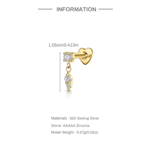 Détails de la boucle d'oreille cœur en argent S925 avec zircon AAAAA et chaîne à pompons