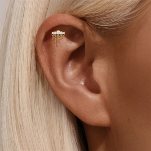 Detail von s925 Silber Gold Quasten Ohrstecker mit Zirkonia und hängenden Ketten