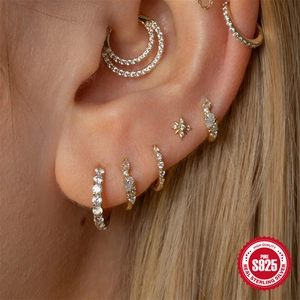 Boucles d'oreilles cœur à chaîne en argent sterling S925 avec zircons cubiques