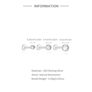 Detailed size specifications of S925 sterling silver natural moonstone stud earrings