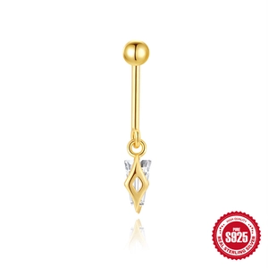 Modern S925 sterling silver gold-plated geometric stud earring with triangle crystal