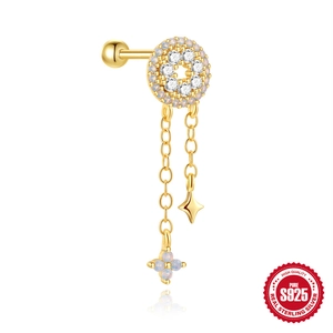 S925 zilveren zonnebloem oorknopje met blauwe opaal en ster ketting hanger