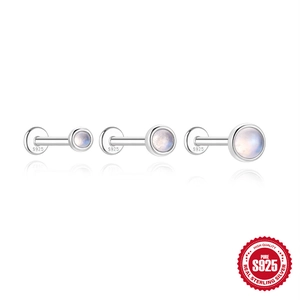 S925 Sterling Silber Mondstein Ohrstecker Set mit flacher Rückseite und Gewinde