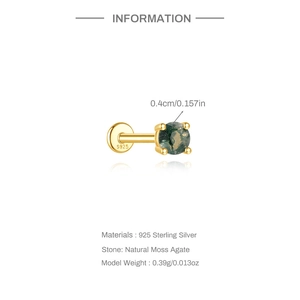 Makroansicht des 925er Silberohrsteckers mit einem 4mm natürlichen Moosachat-Stein
