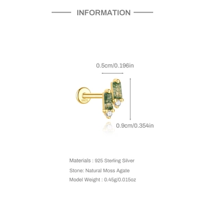Details von S925 Silber Ohrstecker in Gold mit natürlichem Moosachat und Zirkon-Steinen