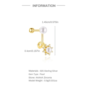 Detail specifications of 925 silver screw earrings with pearl and zirconia