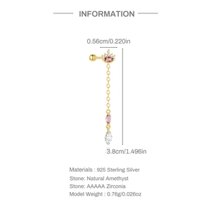 Detail specifications of 925 sterling silver long fringe earrings with natural amethyst