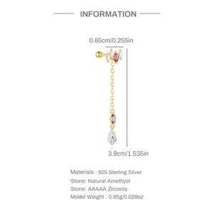 Detail specifications of 925 silver earring with natural amethyst and gold tassel