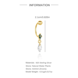 Detail of 925 silver gold curved stud with natural moss agate and AAAAA zircon gems