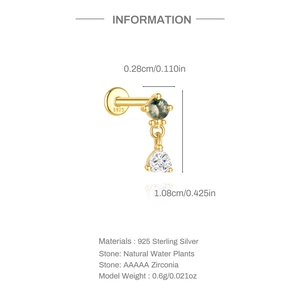 Detail eines S925 Silber-Labrets mit grünem Achat und birnenförmigem AAAAA-Zirkonia