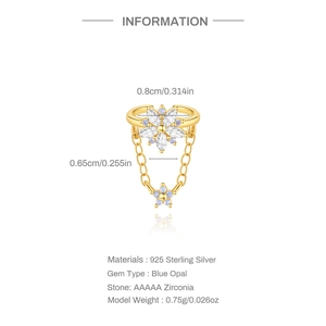 Dettaglio del ear cuff in argento S925 dorato con fiore di opale e zirconi marquise