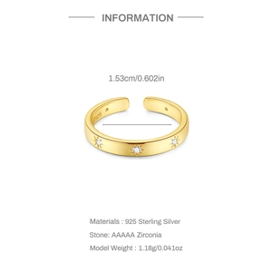Detailed specs of S925 silver wave toe ring with star engraving and AAAAA zirconia