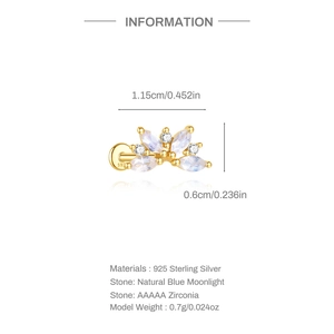 Detail von S925 Sterling Silber Ohrring mit Mondstein im Marquiseschliff und Zirkonia
