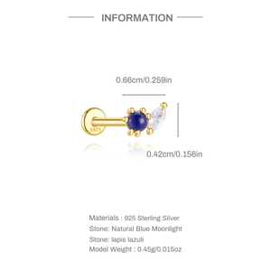 Nahaufnahme des S925-Silber-Labrets mit Lapislazuli- und Mondstein-Verzierung