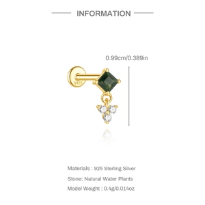 Detailansicht von S925 Sterlingsilber Ohrstecker mit grünem Achat und Zirkon