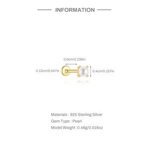 Spécifications de taille pour clou d'oreille perle 4mm en argent S925 avec tige 6mm