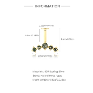 Detaillierte Größenangaben für 925 Sterling Silber Moosachat Crescent Labret-Stecker