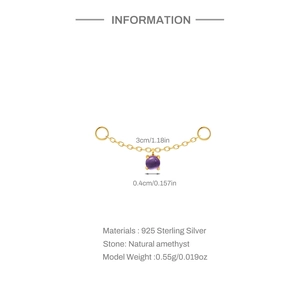 Detail of 925 sterling silver chain with natural amethyst for earring DIY jewelry making