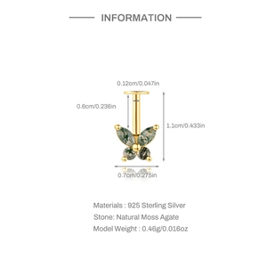 Details zu S925 Silber Schmetterling Moosachat Ohrstecker Maße und 0,46g Gewicht