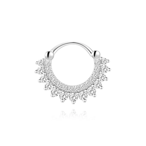 Classic S925 sterling silver nose ring featuring a crown-shaped moissanite stone design