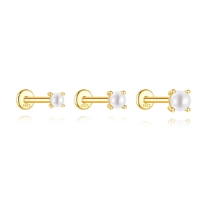 Boucles d'oreilles en perles argent S925 en trois tailles avec vis à fond plat