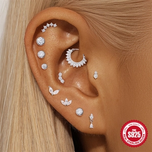 Classic S925 sterling silver ear piercing set with sparkling cubic zirconia stones